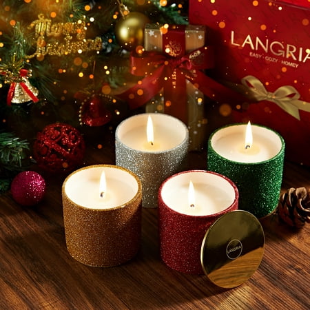Christmas Gift-Glitter Cup Scented Candle Set, 4-Piece 7.4 Oz Natural Soy Wax Candles Fragrance Best Gifts for Bath Yoga Aromatherapy Party - Vanilla, Rose, Lavender & White (The Best Christmas Candles)