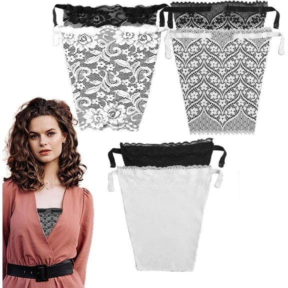6PCS Lady Clip-on Mock Camisole Bra Insert Overlay Modesty Panels, Lady Lace Anti Peep Invisible Bra Vest for Women, Lace Insert for Low Cut Tops Black White