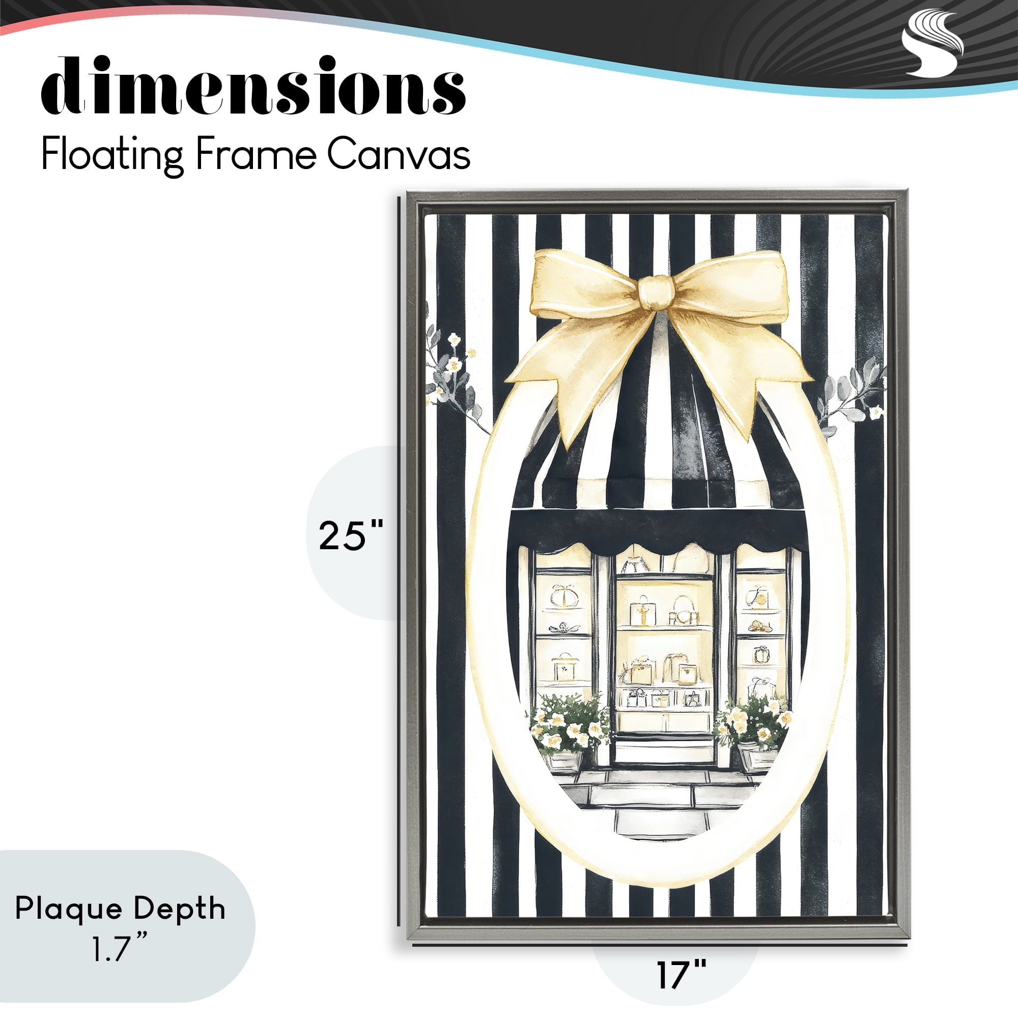 Stupell Industries Maison Striped Boutique Window Gray Framed Floater Canvas Wall Art, design by Petal Prints Design