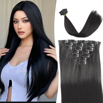 Long Straight Clip In Hair Extensions 8 Piece Set Heat Resistant Synthetic SHCKE 8Pcs Clip in Hair Extensions 23 Inch Straight  main image 2
