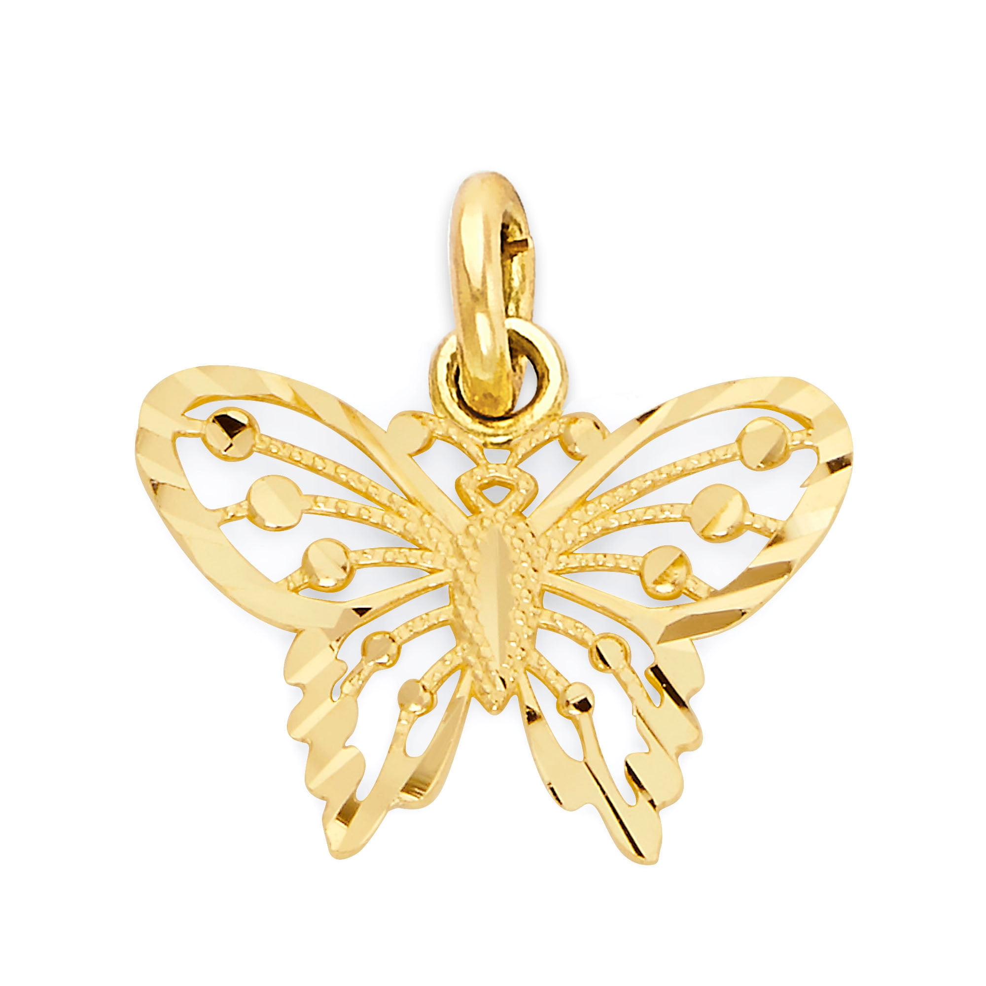 10k Solid Gold Butterfly Charm with Diamond Cut Detail for Bracelet, Dainty Good Luck Jewelry