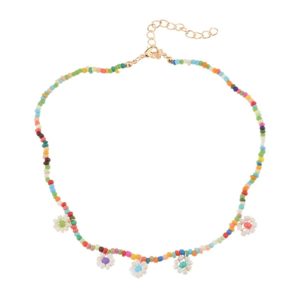 Beads Choker Long Chain Necklace Colorful Bead Necklace for Womens Girls Jewelry