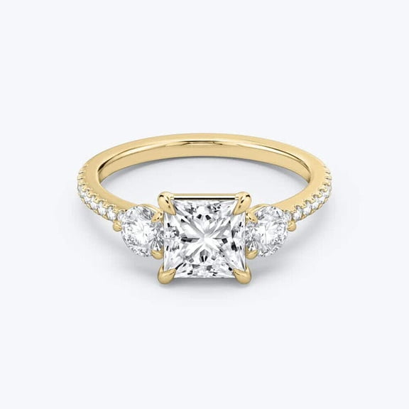 4 Carat Princess and Round Cut Moissanite Engagement Ring - Bridal Set - Pave Ring - Promise Ring - 18k Yellow Gold Over Silver