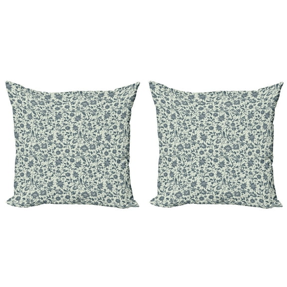 Ambesonne Garden Art Throw Pillow Cover 2 Pack, Botanical Abstract, 24", Beige Slate Blue