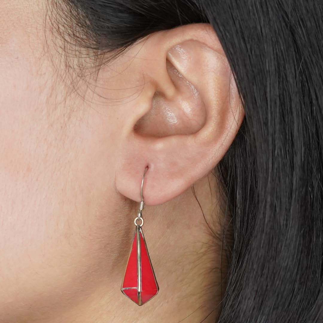 Tibetan Silver Boho Fashion Earrings Coral Gemstone Handmade Jewelry