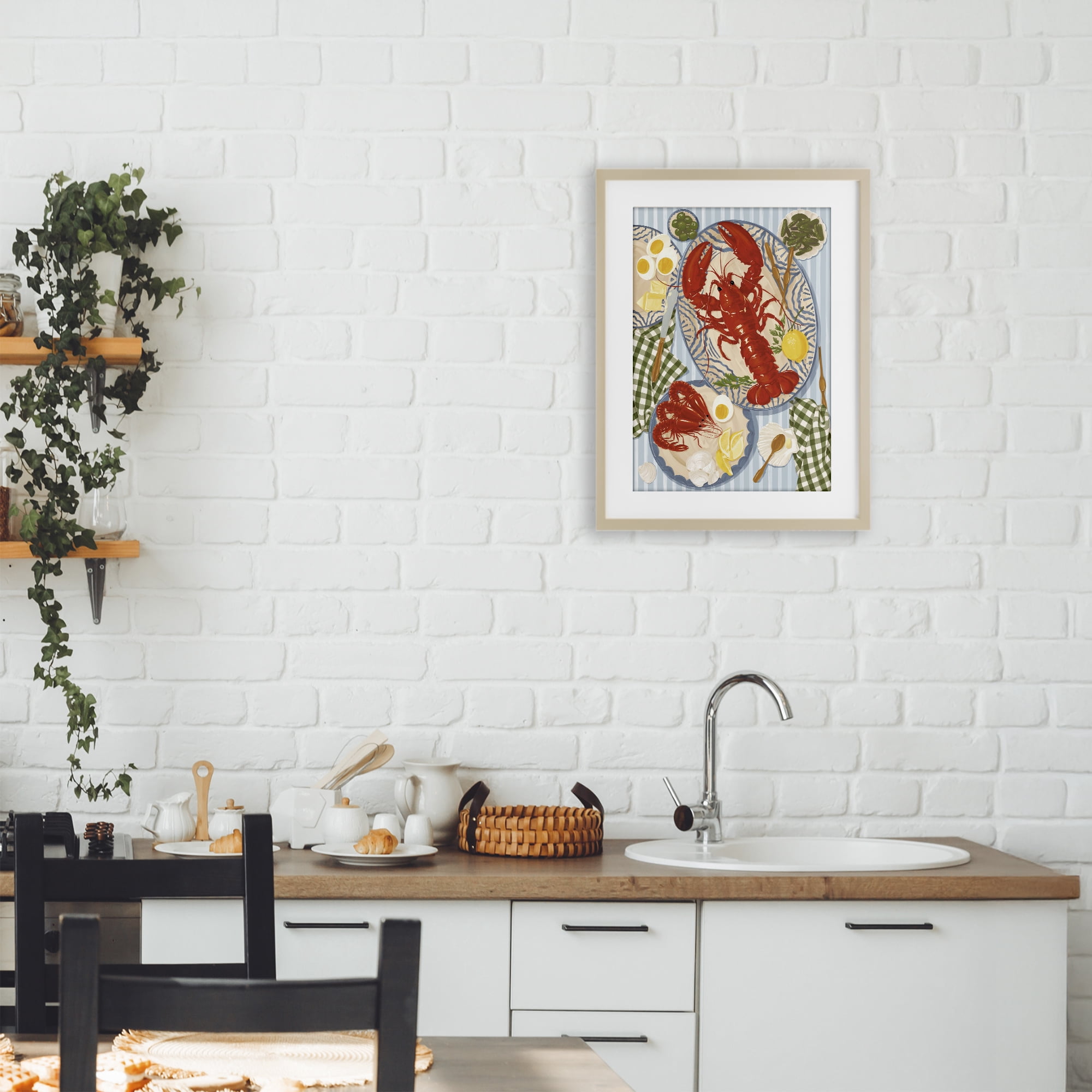 Stupell Industries Lobster For Lunch Platter Birch Framed Print Under Glass, design by Vero Illustrates