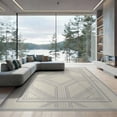 thumbnail image 2 of ODIKA 6'x9' Washable Area Rug Neutral Bordered Field Motifs Dining Livingroom Abstract Minimalist Refined for Family Room, Living Room, Master Bedroom, Non-Slip, Easy Care, 2 of 7