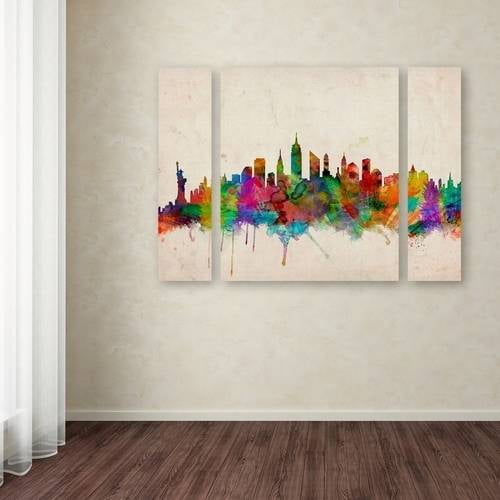 Trademark Fine Art "New York Skyline" Canvas Art by Michael Tompsett Three Panel Set