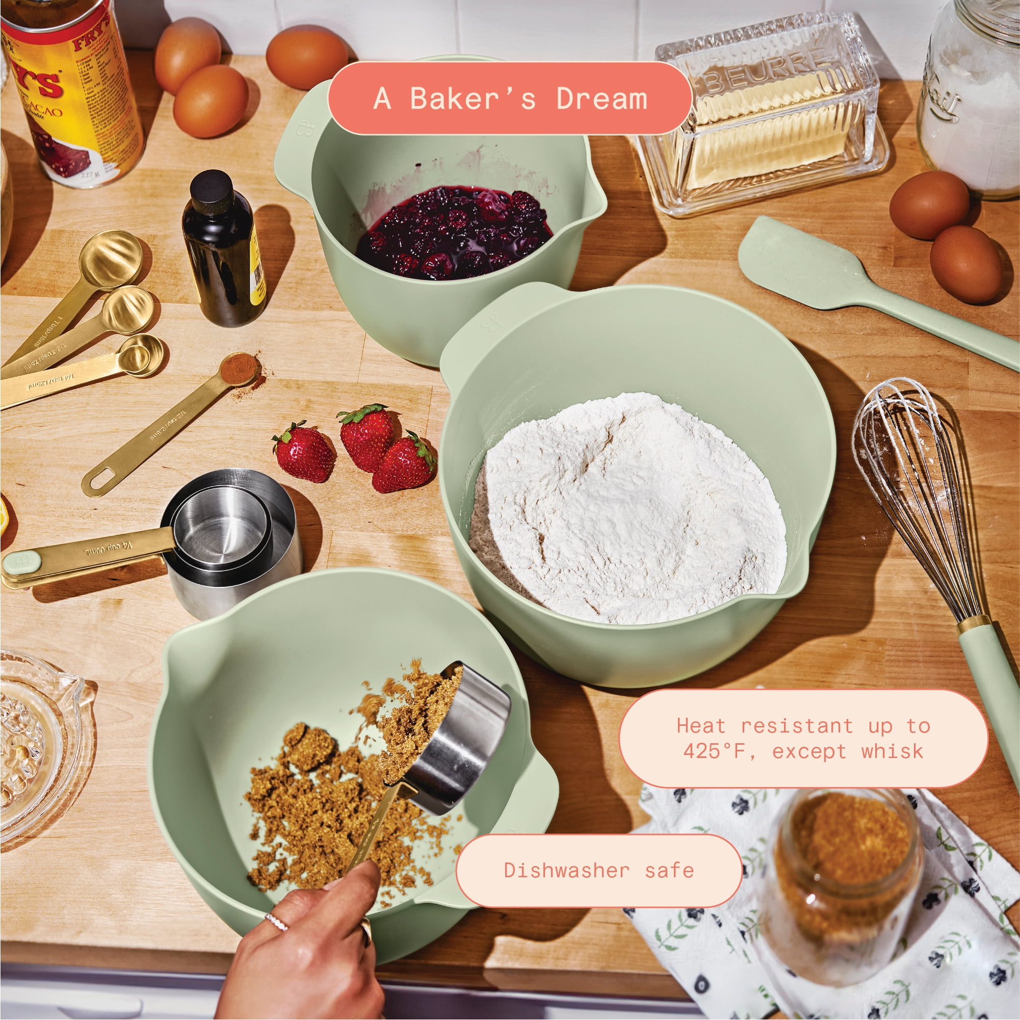 Beautiful 14-Piece Mix & Measure Set, Sage Green by Drew Barrymore