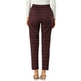 thumbnail image 4 of INSPIRE CHIC Women's Tartan Plaid Pants Elastic High Waist Straight Long Trousers XL Burgundy, 4 of 8