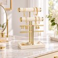 thumbnail image 4 of 3 Tier Bracelet Holder Display - Detachable T Bar Beige Velvet Bracelet Holder, Jewelry Holder Organizer for Bracelet, Necklace, Earrings, Rings, 4 of 7