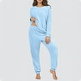 thumbnail image 5 of BLTIBY Fleece Pajama Sets for Women 2 Piece Crew Neck Fuzzy Long Sleeve Pants Loose Casual Sleepwear Outfits with Pockets Blue XXL, 5 of 6