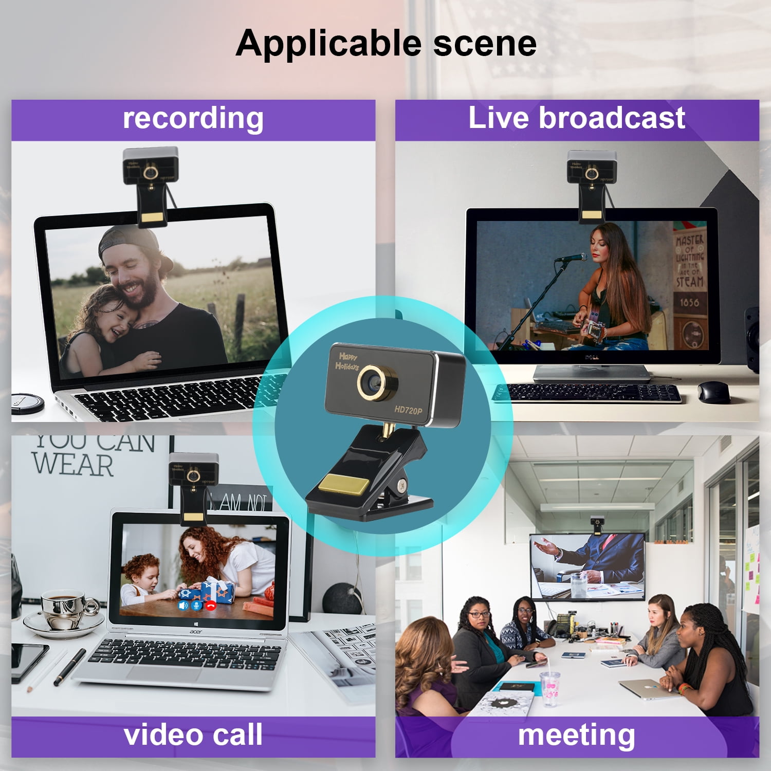 Anivia 720P Manual Focus Webcam - Professional Full HD Streaming Webcam with Digital Microphone - USB Computer Webcam for PC Laptop Desktop Mac Skype YouTube（Ship from USA）