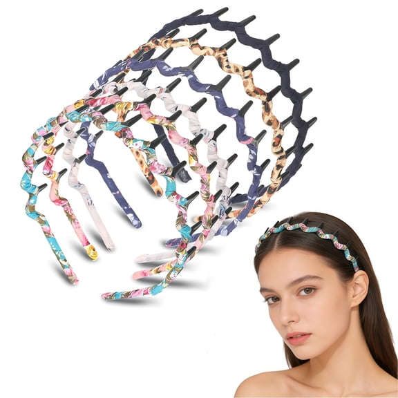 GIXUSIL 6 Colors Zigzag Shark Tooth Hair Comb Headbands Wrapped Cloth Hard Hairbands Wave Shape Plastic Hair Band Hair Accessory for Women Girls(Chic Pattern)