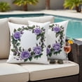 thumbnail image 4 of Floral Botanical Purple Outdoor Waterproof Pillow Covers, Spring Flowers Watercolor Decorative Square Throw Pillowcase Sofa Cushion Sham for Patio/Couch/Chair, 18"x18" 2 Pack, 4 of 8