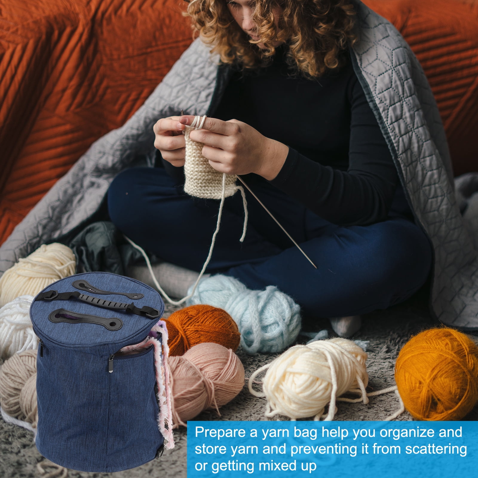 Uxcell Knitting Bag for Yarn Storage, Large Size Crochet Organizer Case Holder with Sided Pocket for Crocheting Gray