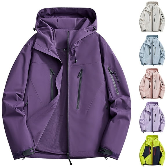 Kmdttou Women's Rain Jacket Waterproof with Hooded Hiking Coat with Hood Packable Outdoor Hooded Windbreaker Insulated Mountain jackets Purple 4XL