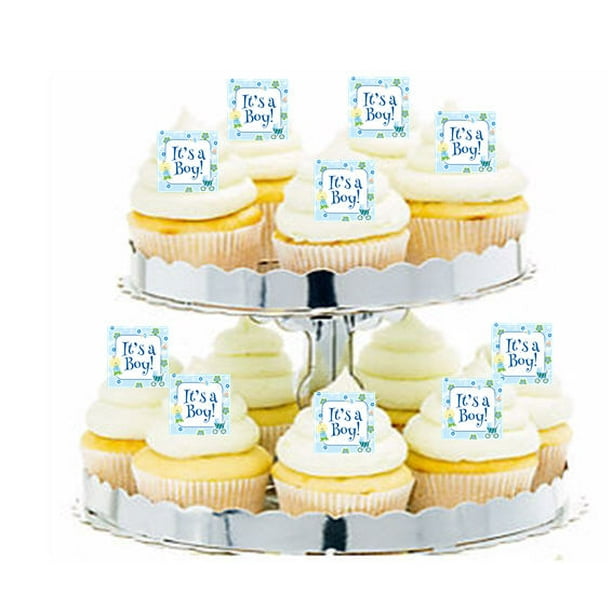 24pk Baby Shower Active Baby Boy Edible Cupcake Decoration Toppers Picks Walmart Com Walmart Com