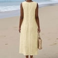 thumbnail image 4 of Women's Summer Dresses Sleeveless Round Neck Eyelet Embroidered A-Line Maxi Dress Breathable Vacation Boho Resort Sundress Yellow 2XL, 4 of 9