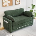 thumbnail image 4 of Lisonu Convertible Corduroy Sofa Bed 2-Seater with Side Storage – 2‑in‑1 Compact or Wide Loveseat Sleeper, One‑Person Switch, High‑Rebound Sponge, Composite Wood Frame, Dark Green, 4 of 20