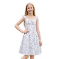 thumbnail image 5 of IBTOM CASTLE Teen Summer Holiday Floral Dress Junior Beach Casual Sundress | Tween Self Tie Back Flutter Sleeve Tea Party Back to School Prom Dress White, 5 of 7