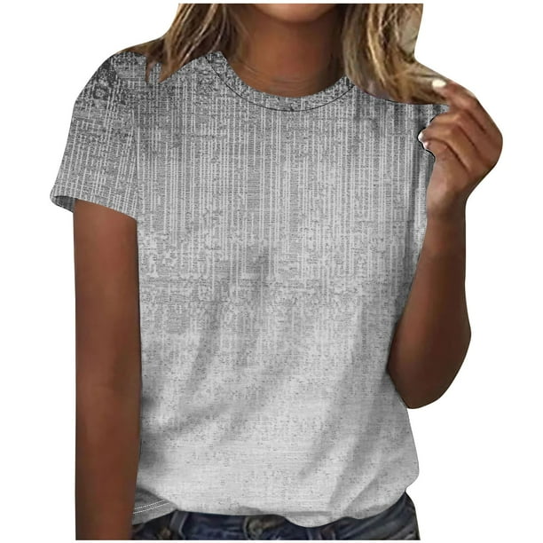 Camiseta de Cuello Redondo de Manga Corta Impresa de los Pantalones Cortos de las Mujeres, Poliéster de Lentejuelas de Partido de Moda