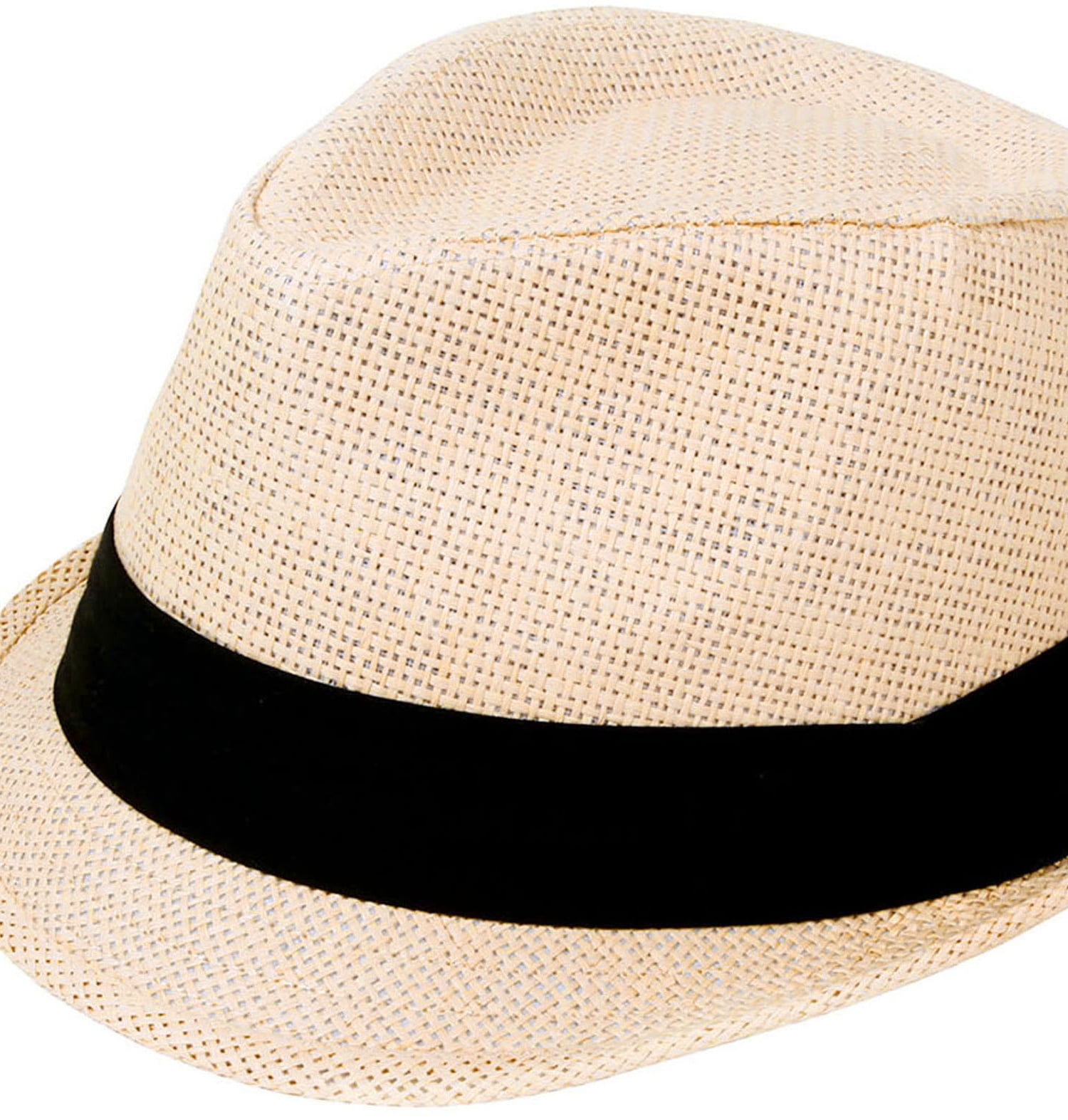 straw fedora hat with black band