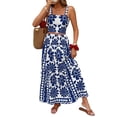 thumbnail image 3 of Women's Maxi Sets Print Top High Waist Outfits Skirt for Vacation Blue XL, 3 of 9