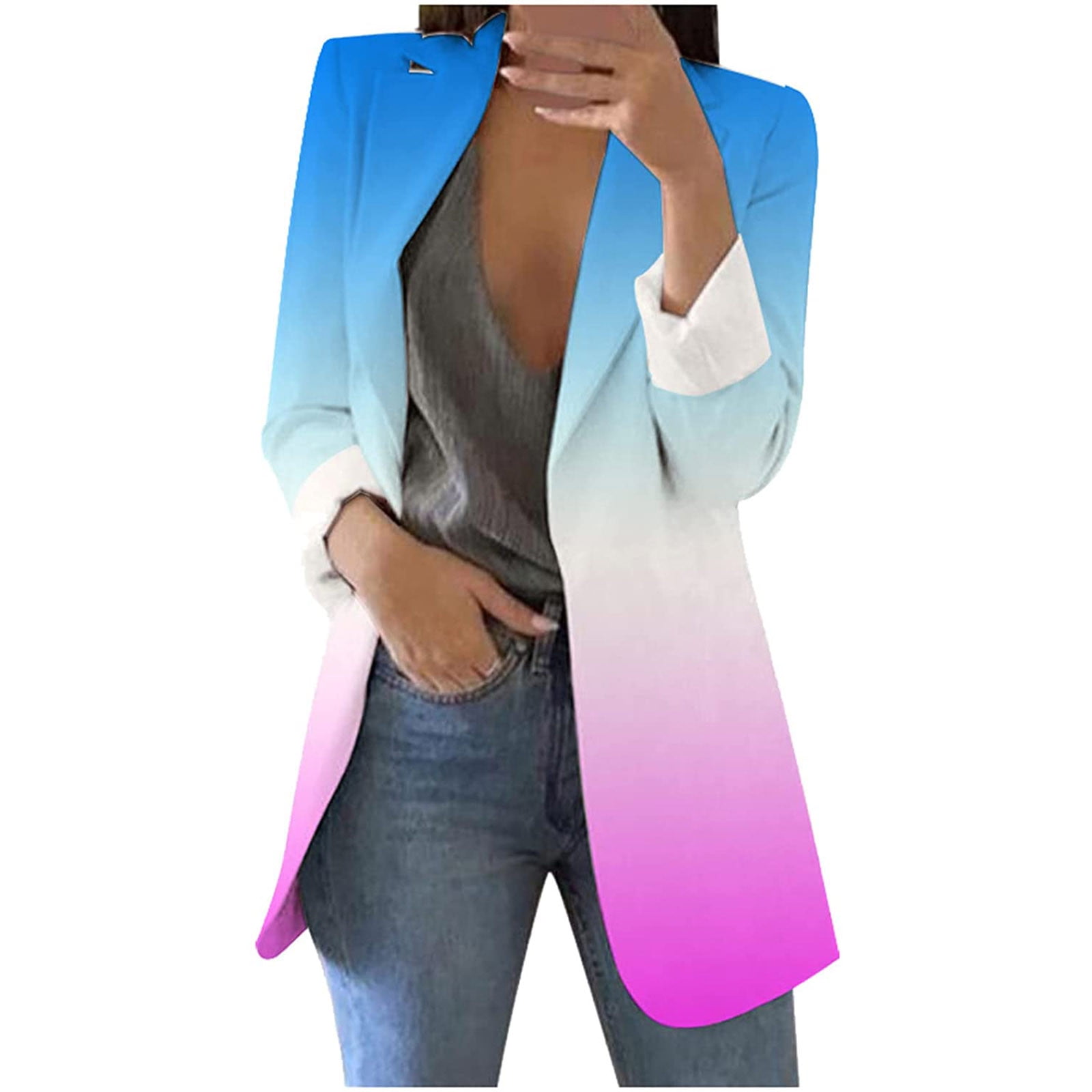 Suit Coat for Women Fashion Casual Open Front Office Blazer Trendy Leopard Print Jackets Lapel Slim Crop Button Blazers 