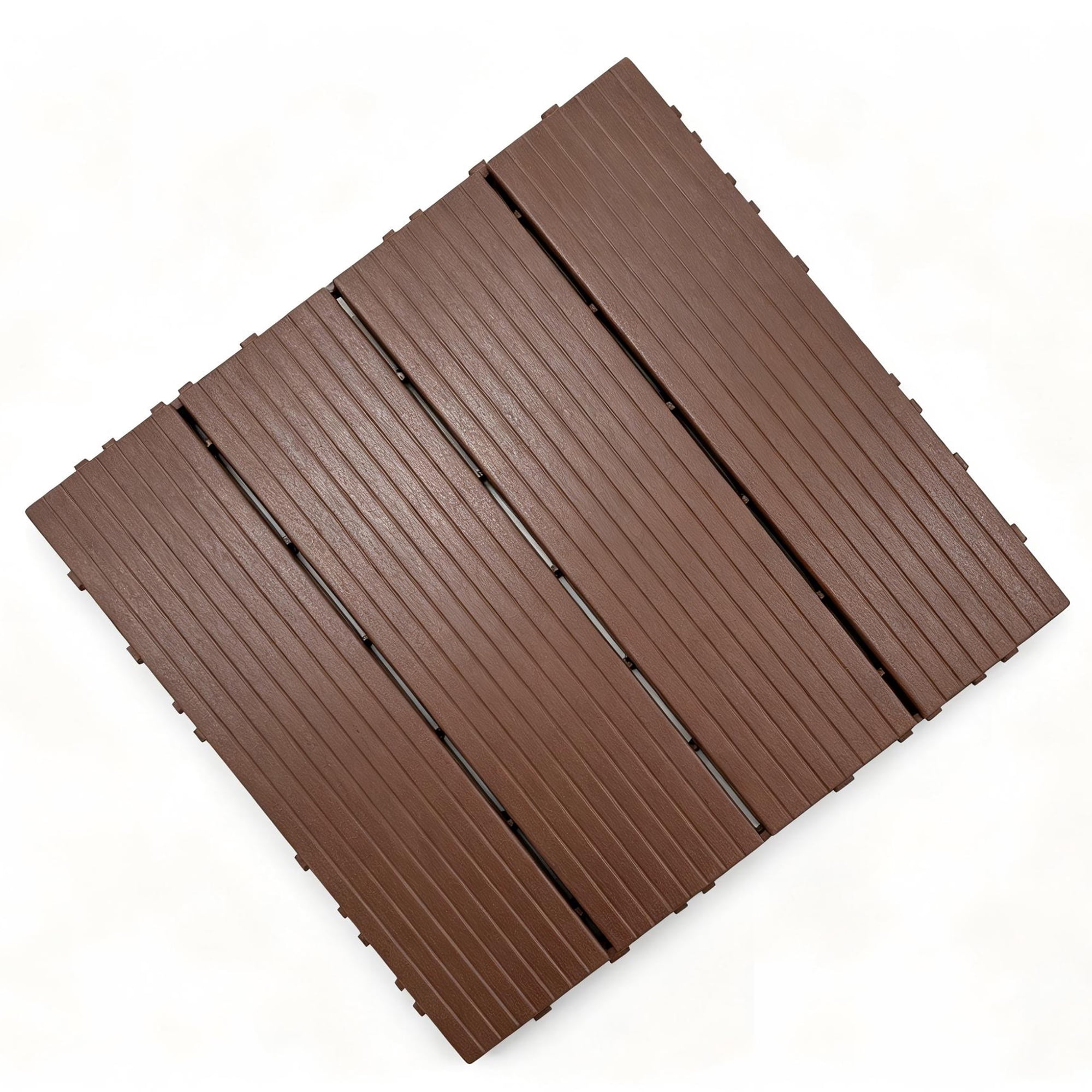 Interlocking Deck Tiles 12x12 in, Waterproof Non-Slip Outdoor Patio Flooring with Drainage Design, Snap Together Tiles for Poolside Porch Garden Backyard, Brown, 44pcs