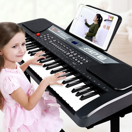iMeshbean 61 Key Piano Keyboard Music Keyboard Electric Keyboard Digital Piano for Beginners with Stand, Built-in Dual Speakers, Microphone & Display Panel, Black