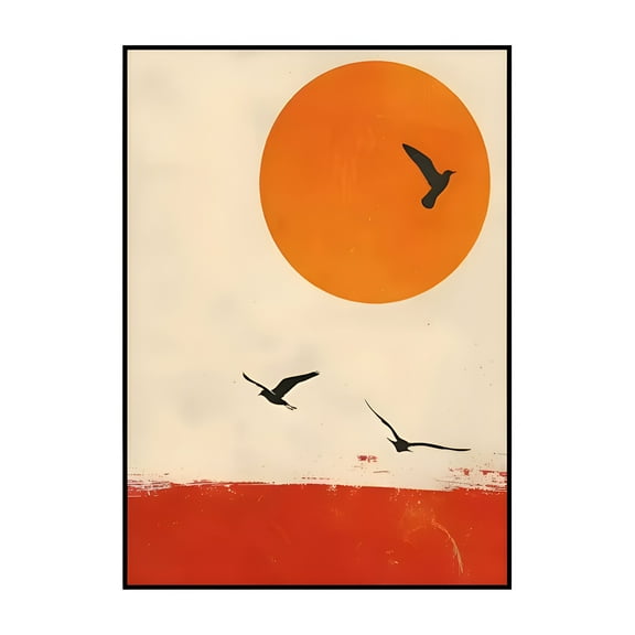 A Thousand Birds Poster Flying Over the Sun Minimalist Wall Art Print for Home Decor, UNFRAMED 8x12