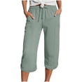 thumbnail image 3 of BVOFAR Capri Pants for Women Summer Lightweight Wide Leg Capris Casual Knee Length Elastic Waist Crop Pant Athletic Workout Cropped Trousers with Pockets Green S, 3 of 6