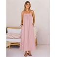 thumbnail image 6 of Merokeety Womens Summer Dresses Boho Spaghetti Strap Square Neck Linen Blend Maxi Sundress Pink l, 6 of 6