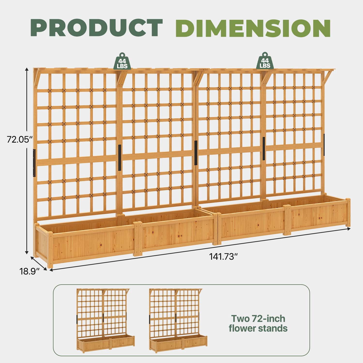 BaPiPro Yellow-Brown Tall Wood Planter Box with Trellis - 72" Raised Garden Bed with Hanging Roof, Outdoor Elevated Planter for Climbing Plants, Flowers - 2-Pack for Patio, Balcony