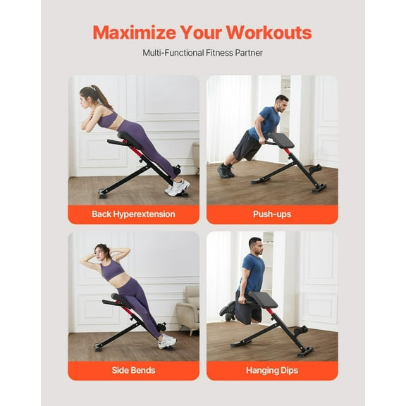Multi-Functional Weight Bench for Full Body Workout, Roman Chair Hyperextension Bench, Adjustable & Foldable Equipment for Back Arm Core Ab Workout, Sit Up Exercise Machine for Home Gym
