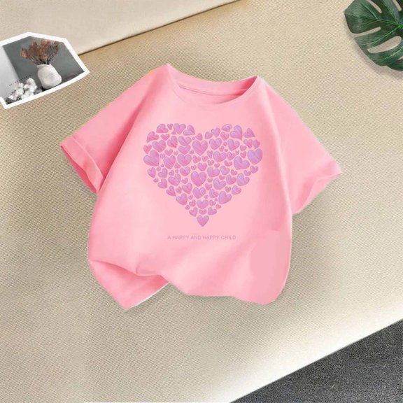 Sentuca Girls Valentine Tees, Relaxed Fit Short Sleeve Crewneck Shirts, Cool Comfortable Casual T Shirts Size 4-5 Years
