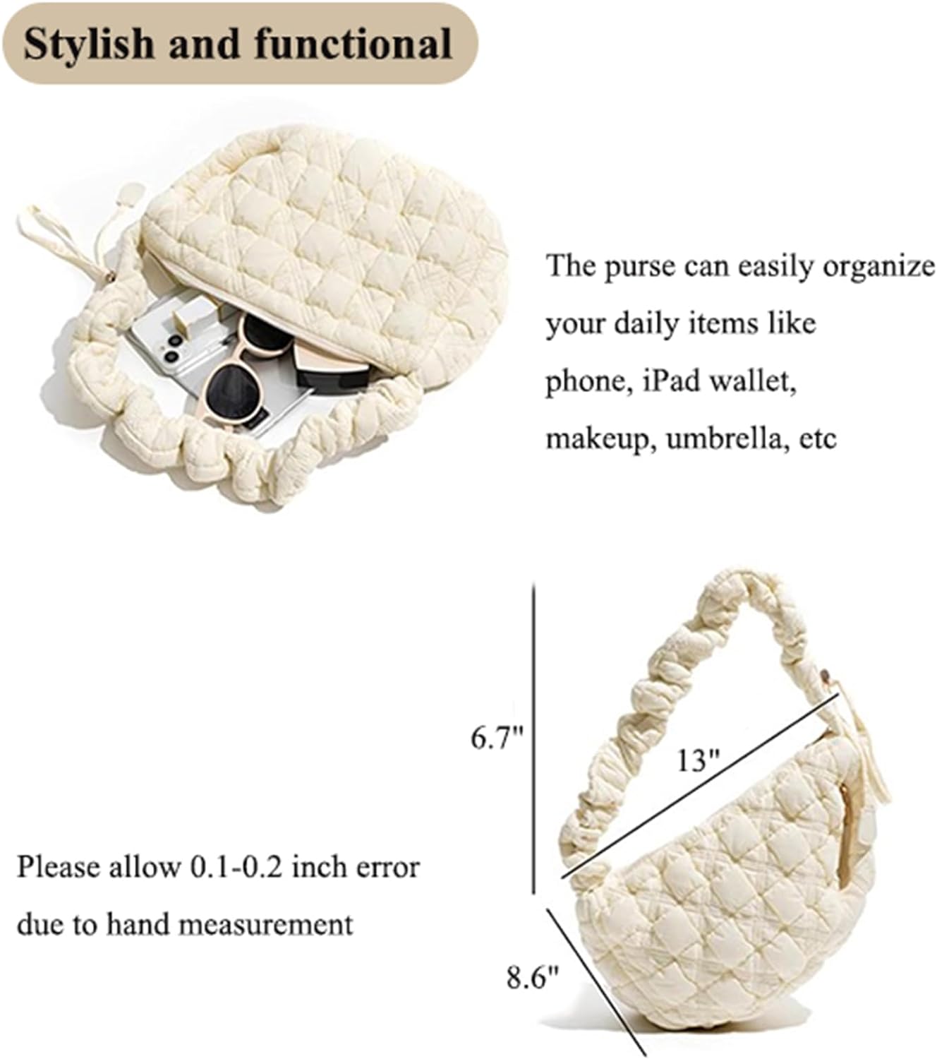 Quilted Shoulder Bag Puffer Handbag Crossbody Purse Padded Cloud Hobo Bag with Adjustable Strap