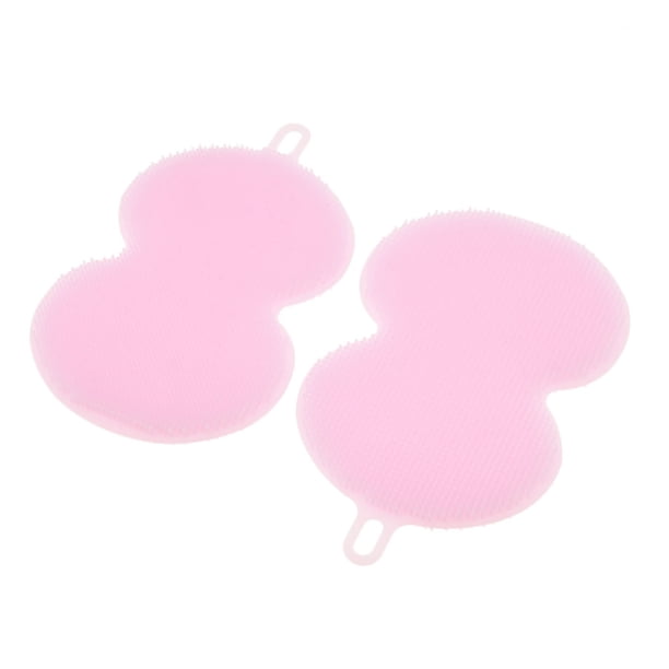 Paquete de 2 cepillos de silicona antiadherentes para lavar platos, esponjas y toallas para fregar, para cocina, sartenes, platos, cuencos, frutas y verduras. Rosado