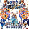 52pcs Sonic Birthday Party Supplies for Kids Include Banner, Foil Balloons, Cake Topper, Hanging Swirls, Cupcake Toppers, Balloons