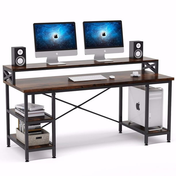 Top 10 best computer desks with hutches of 2021 reviews. tribesigns 63 inch computer desk with storage shelves extra large industrial office desk computer table studying writing desk workstation with hutch