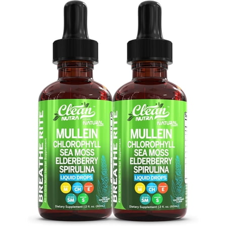 Organic Mullein Liquid Drops With Chlorophyll for Lung Detox Plus Irish Sea Moss, Spirulina, Licorice, Tart Cherry, Lobelia, Motherwort, And Elderberry For Men Women Health Supplement Vitamin (2)