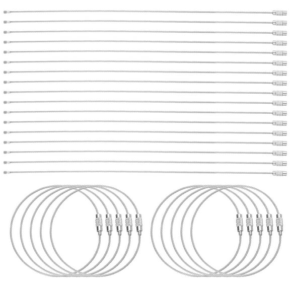 Uxcell 50pcs Wire Keychain Cable 10" Plastic Coated 1.5mm Stainless Steel Key Ring Cable Loop Rings Silver