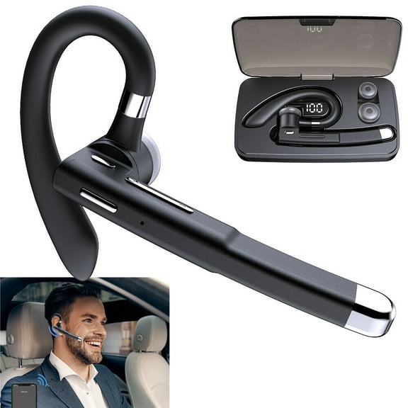Bluetooth Headset V4.2 With Charging Case, Hands-Free Bluetooth Earpiece Cell Phones, 2 HD Microphones Wireless Earpieces Business/Driving/Office, Compatible with iPhone/Samsung/Android