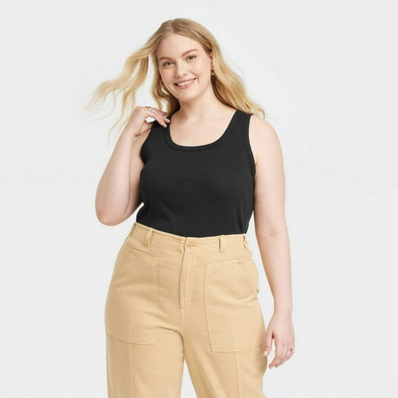Women's Slim Fit Ribbed Shrunken Tank - Universal Thread™ Black 2X