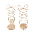 thumbnail image 5 of BLISSFUL STEP Knot Lace Up Strappy Square Toe Kitten Heel Sandals for Women Nude 11, 5 of 6