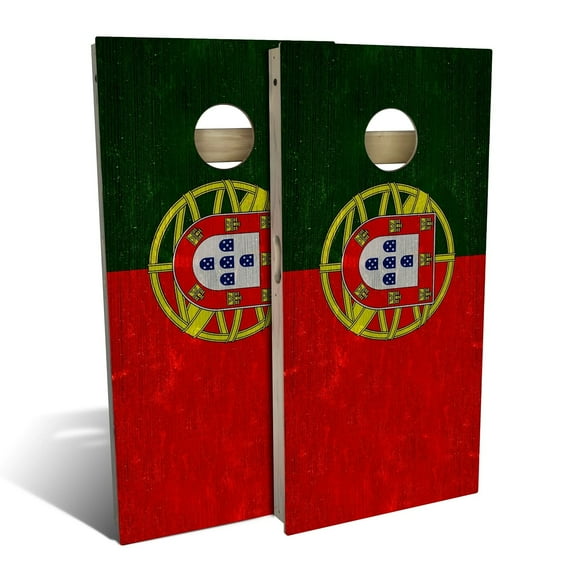 Skip's Garage Portugal Flag Outdoor Cornhole Board Set Include Hole Lights Backyard 2x4