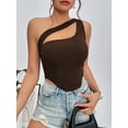 thumbnail image 3 of Womens One Shoulder Sports Bra Sleeveless Workout Yoga Bra Backless Summer Crop Tank Tops Coffee Color M, 3 of 5