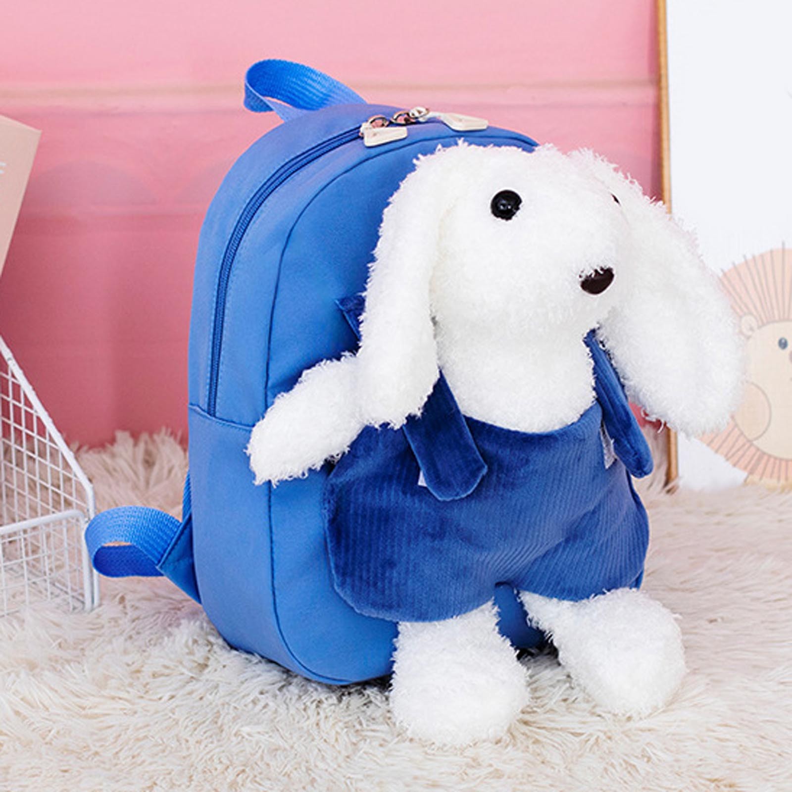 Mochila escolar para niños y niñas, de pana, con diseño de dibujos animados, bolso de libros con animalitos, para primaria y secundaria, azul 4