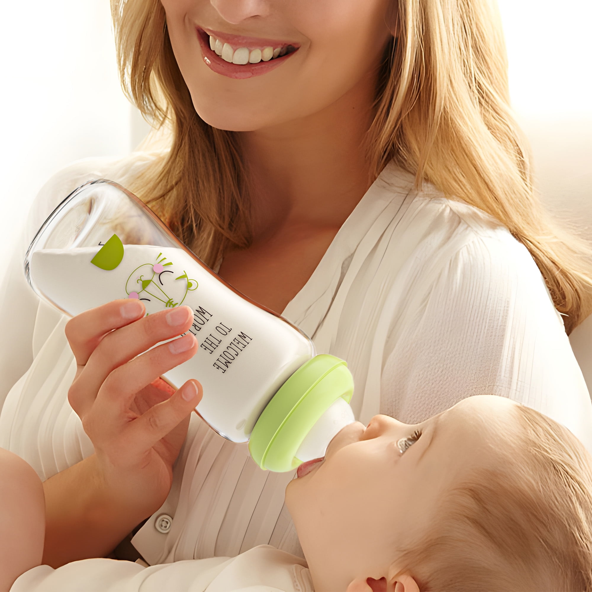 YOHKOH Glass Baby Bottles,Level 2 Nipple,Wide-Neck Bottle,Green,(8.8 oz/260ml),4pk